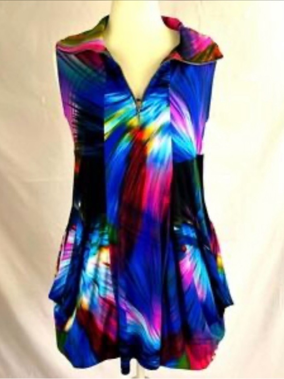 Carina Colorful Abstract Print Sleeveless Stretch Dress. L/XL